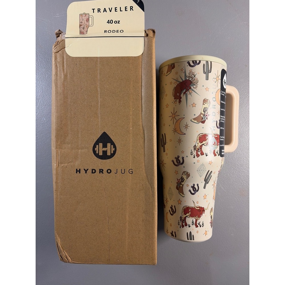 HydroJug Traveler Tumbler 40 oz Rodeo Cream Western Print Stainless Steel New